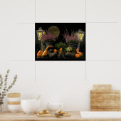 ベンチと秋収穫の感謝祭の日景 ポスター (キッチン)