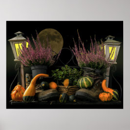 ベンチと秋収穫の感謝祭の日景 ポスター