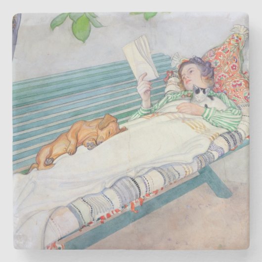 ベンチにあっている女性1913年(w/c紙で) ストーンコースター (正面)