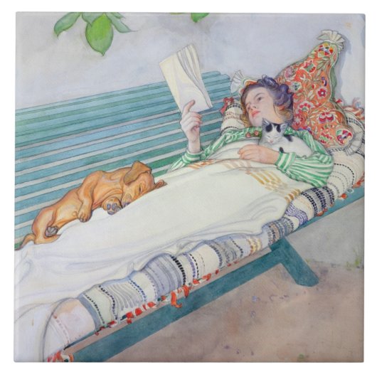 ベンチにあっている女性1913年(w/c紙で) タイル (正面)