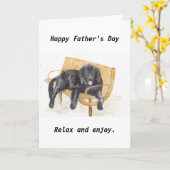 ベンチにいるニューファンドランド・ドッグの日。 カード (黄色い花)