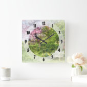 ベンチによるラッパスイセン スクエア壁時計 (ホーム)