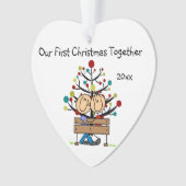 ベンチにフィギュアのカップルをハートオーナメント オーナメント (正面)