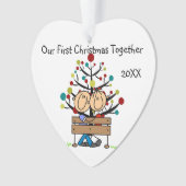 ベンチにフィギュアのカップルをハートオーナメント オーナメント (正面)