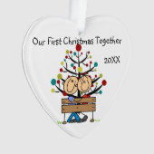 ベンチにフィギュアのカップルをハートオーナメント オーナメント (正面)