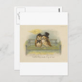 ベンチにフクロウの夫婦 ポストカード (正面/裏面)