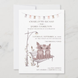 ベンチに座った犬結婚二匹 案内状
