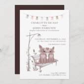 ベンチに座った犬結婚二匹 案内状 (正面/裏面)