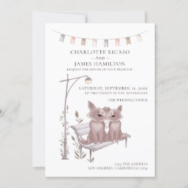 ベンチに座った犬結婚二匹 案内状
