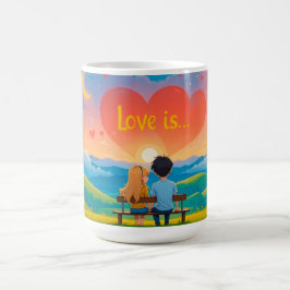 ベンチに座るカップル コーヒーマグカップ