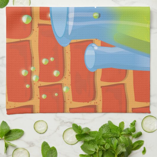 ベンチに置かれた漫画のガラス科学機器 キッチンタオル (折り畳み)