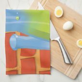 ベンチに置かれた漫画のガラス科学機器 キッチンタオル (四つ折り)