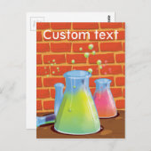 ベンチに置かれた漫画のガラス科学機器 ポストカード (正面/裏面)