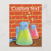 ベンチに置かれた漫画のガラス科学機器 ポストカード (正面)