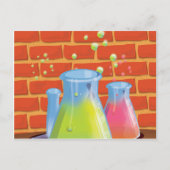 ベンチに置かれた漫画のガラス科学機器 ポストカード (正面)