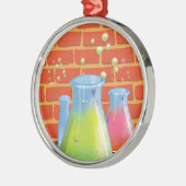 ベンチに置かれた漫画のガラス科学機器 メタルオーナメント (左)