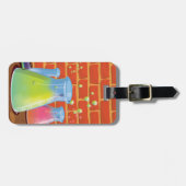 ベンチに置かれた漫画のガラス科学機器 ラゲッジタグ (正面横)