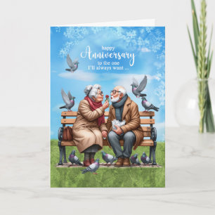 ベンチに腰を下ろす老結婚夫婦 カード