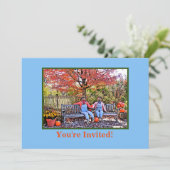 ベンチのハロウィーンに座っているかかし仲間 招待状 (スタンド正面)