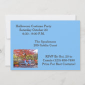 ベンチのハロウィーンに座っているかかし仲間 招待状 (裏面)