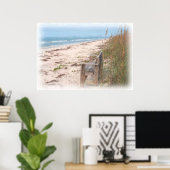 ベンチのビーチの水絵画色 ポスター (ホームオフィス)