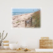 ベンチのビーチの水絵画色 ポスター (キッチン)