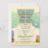 ベンチのブライダルシャワー招待状を持つポットガーデン 招待状 (裏面)