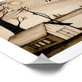 ベンチサンセットスケッチで孤独な女の子。 ポスター (角)