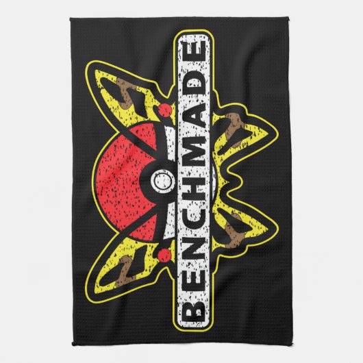 ベンチメイドナイフイエローアニメバタフライ キッチンタオル (縦)