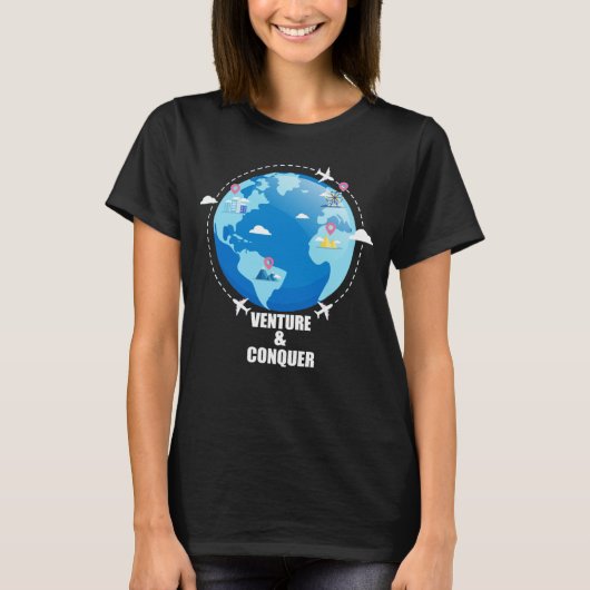 ベンチャーと征服スタイル旅行計画で旅行 Tシャツ (正面)