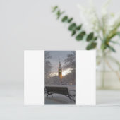 ベンチ付き雪の時計塔 ポストカード (スタンド正面)