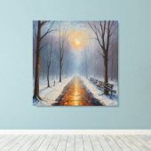 ベンチ絵を描や木のある道の一つ キャンバスプリント (インサイチュ (ウッドフロア))