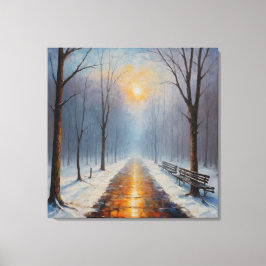 ベンチ絵を描や木のある道の一つ キャンバスプリント