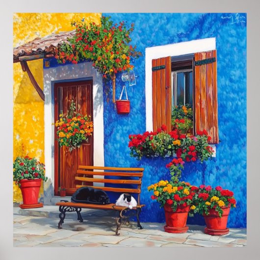 ベンチ連れ – ヴェネツィアインスパイア猫ポスター ポスター (正面)