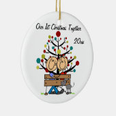 ベンチ、猫のパーソナライズな休日のオーナメントのカップル セラミックオーナメント (右)