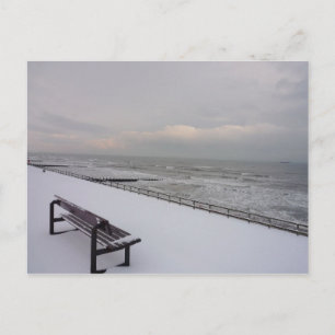 ベンチ、雪、海 ポストカード