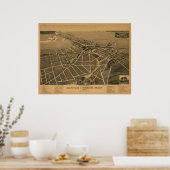 ベントンハーバーミシガン1889アンティークパノラママップ ポスター (キッチン)