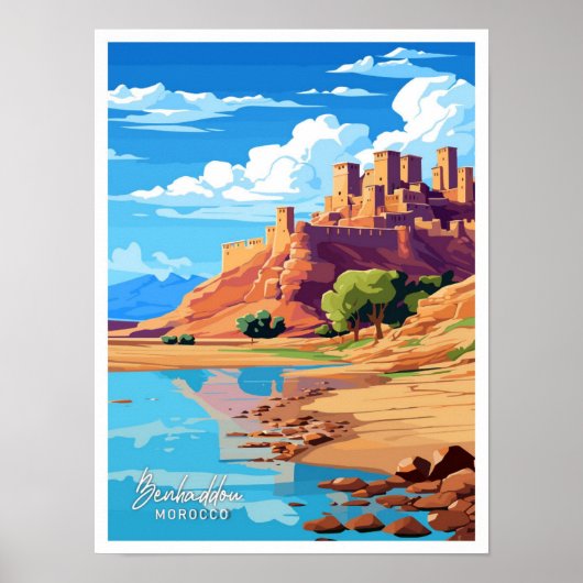ベンハダウモロッコトラベルヴィンテージイラストレーション ポスター (正面)