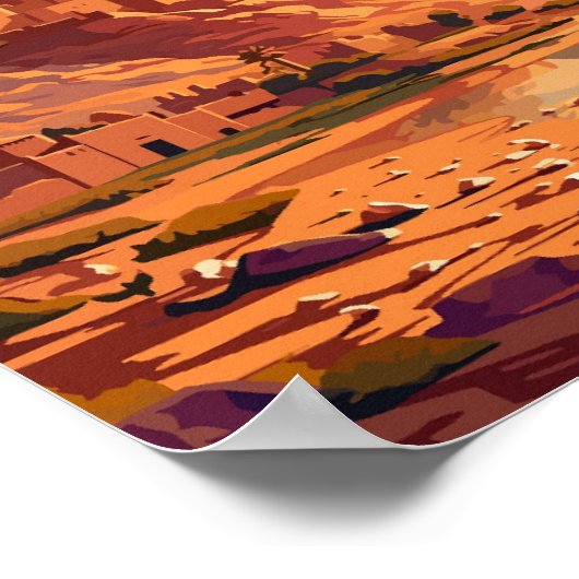 ベンハダウモロッコヴィンテージ旅行イラストレーション ポスター (角)