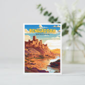 ベンハダウモロッコヴィンテージ旅行イラストレーション ポストカード (スタンド正面)