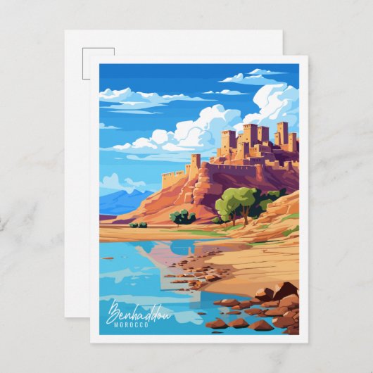 ベンハダウモロッコヴィンテージ旅行イラストレーション ポストカード (正面/裏面)