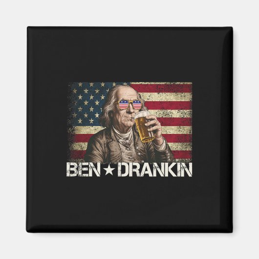 ベン・ドランおもしろいキン・ビール7月レトロ米国国旗 マグネット (正面)