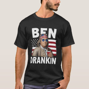 ベン・ドランキン・ビール 7月4日 ヴィンテージ フラッグ 面白い Tシャツ