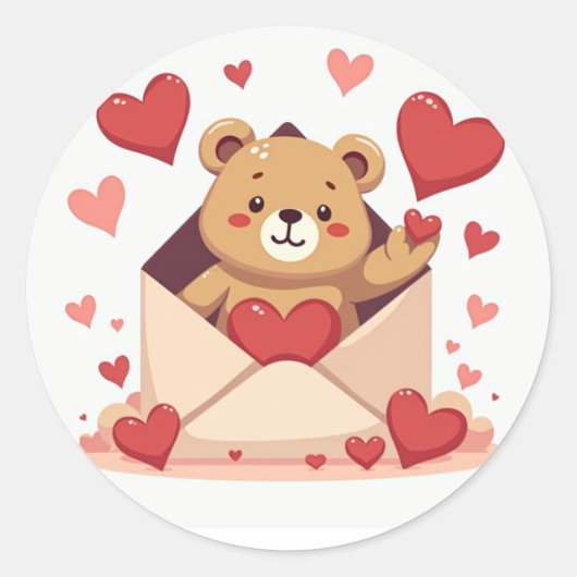 ベーよくはしゃぐムが封筒から飛び出すハート ラウンドシール (正面)