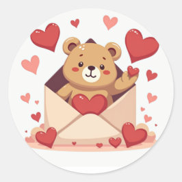 ベーよくはしゃぐムが封筒から飛び出すハート ラウンドシール