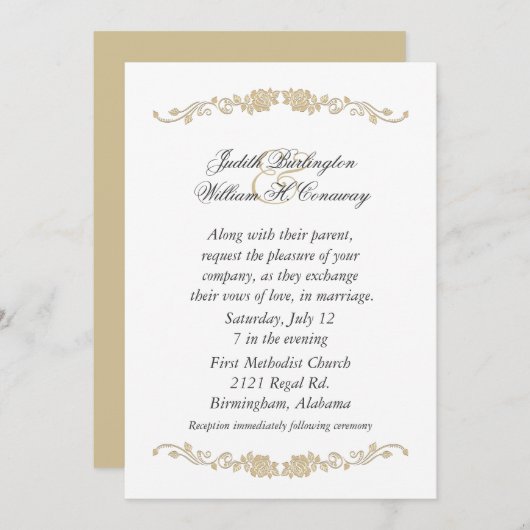 ベーエレガントジュとホワイト結婚式招待状 招待状 (正面/裏面)