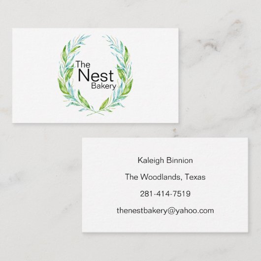 ベーカリーのための単にエレガントなロゴの月桂樹の枝 名刺 (正面/裏面)