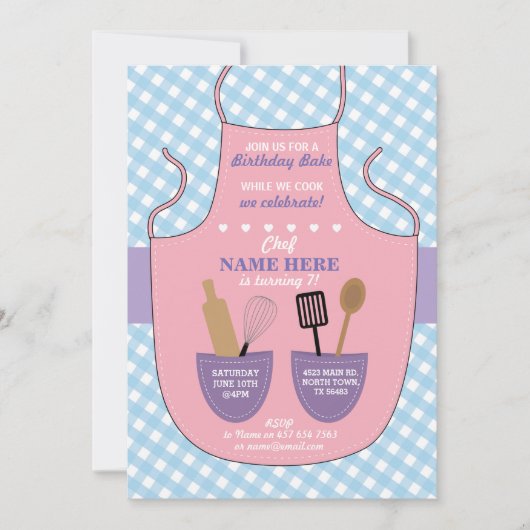 ベーカリーのエプロン誕生会の女の子のクッキーの招待 招待状 (正面)