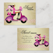 ベーカリーのギフト用の箱のスクーターの女の子のピンクの金ゴールドのケーキはBをぽんと鳴らします 名刺 (正面/裏面)