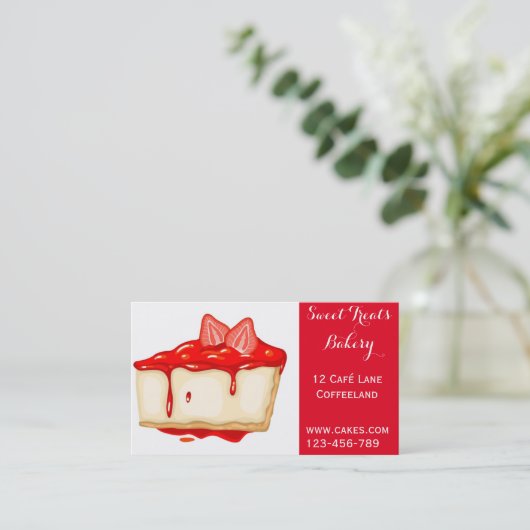 ベーカリーのケーキのかわいいいちごのチーズケーキ 名刺 (スタンド正面)
